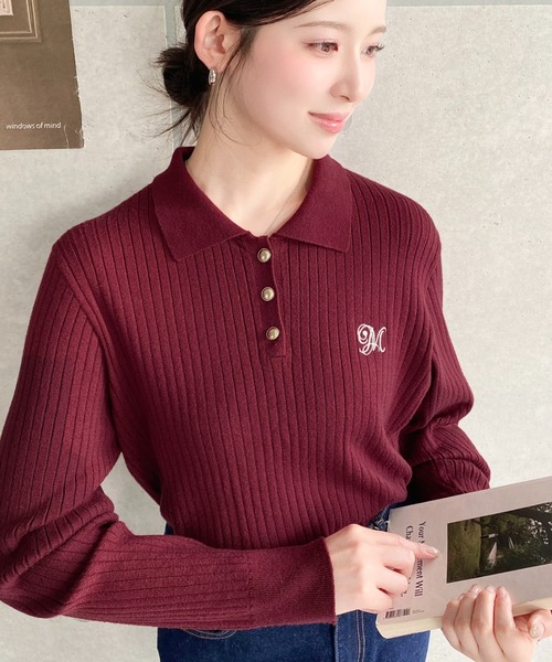 セール】刺繍入り衿付きポロニット（ニット/セーター）｜moment+