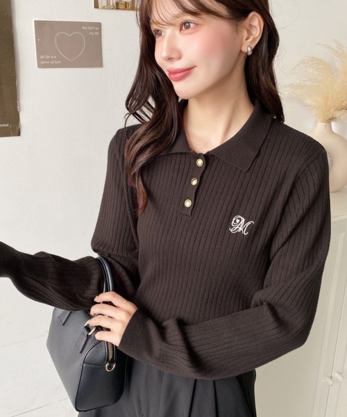 セール】刺繍入り衿付きポロニット（ニット/セーター）｜moment+