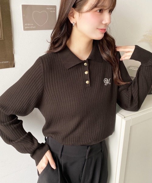 セール】刺繍入り衿付きポロニット（ニット/セーター）｜moment+