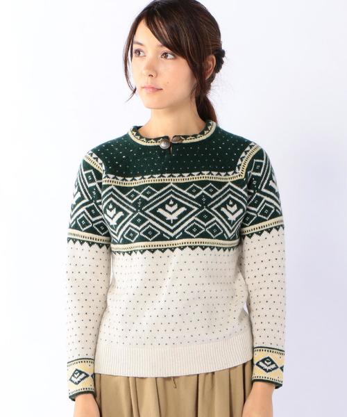 coen(コーエン)の「【Market】ノルディックジャガードクルーネックニット(ニット/セーター・レディース・オリーブ/ブラック・MEDIUM/LARGE)」の4枚目の写真