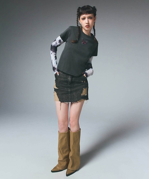 セール】DISTRESSED DENIM MINI SKIRT（デニムスカート）｜X