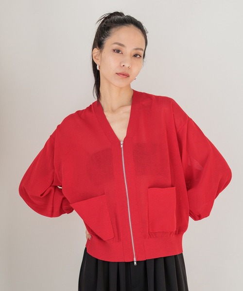 HEREIAM（ヘレイアム）の「【HEREIAM】バックドッキングカーディガン（カーディガン/ボレロ・レディース・オフホワイト/ブラック/レッド・FREE）」の3枚目の写真