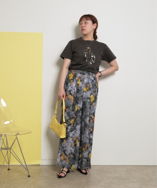 palm RICHE（ポームリシュ）の「カットジャガード柄パンツ オリジナル水彩 総柄 ワイドストレートシルエット タックパンツ（その他パンツ・レディース・グレー/イエロー・M）」の14枚目の写真