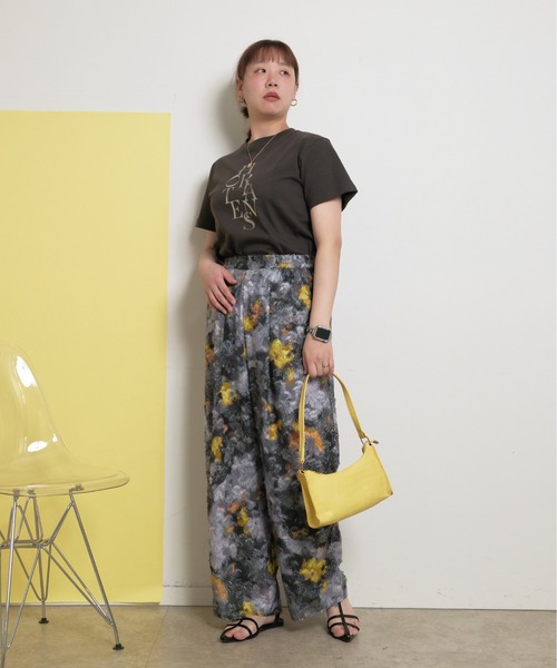 カットジャガード柄パンツ オリジナル水彩 総柄 ワイド