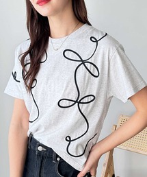 リボン風コード刺繍Tシャツ