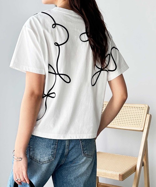 GeeRA(ジーラ)の「リボン風コード刺繍Tシャツ(Tシャツ/カットソー・レディース・オートミール/チャコール/アイボリー・MEDIUM)」の21枚目の写真