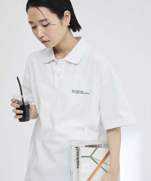 Firsthand（ファーストハンド）の「MA Firsthand/マ ファーストハンド BASIC LOGO POLO ONEPIECE / ベーシック ロゴ ワンポイント刺繍  ポロワンピース / 半袖ポロ ロングワンピース（ワンピース・レディース・ブラウン/ホワイト/ネイビー・FREE）」の4枚目の写真