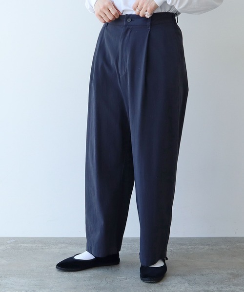 A17151 URU 強撚コットン インバーテッドプリーツワイドパンツ 2 デニムパンツ】ゆったりかっこいい美シルエット テーパード