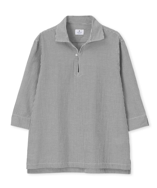 LANVIN en Bleu（ランバンオンブルー）の「シアサッカー素材 7分袖 スキッパーシャツ（シャツ/ブラウス・メンズ・ブルー/ブラック・46/48/50/52）」の9枚目の写真