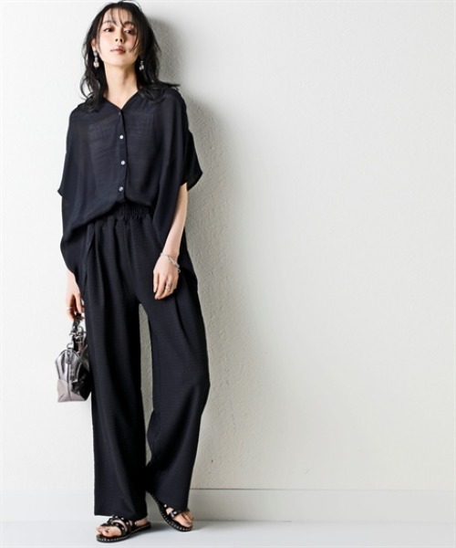 nissen（ニッセン）の「ふわり軽いエアリースラブスキッパーギャザーブラウス＜大きいサイズ有＞（シャツ/ブラウス・レディース・グレー/ピンク/レッド/ブラック・S～Ｍ/L～LL/3L～4L）」の12枚目の写真