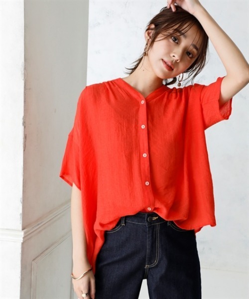 nissen（ニッセン）の「ふわり軽いエアリースラブスキッパーギャザーブラウス＜大きいサイズ有＞（シャツ/ブラウス・レディース・グレー/ピンク/レッド/ブラック・S～Ｍ/L～LL/3L～4L）」の22枚目の写真