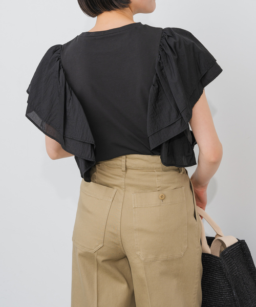Spick and Span ファブリックコンビフレアスリーブプルオーバー　黒 楽天市場】【SALE／30%OFF】ファブリックコンビフレアスリーブ