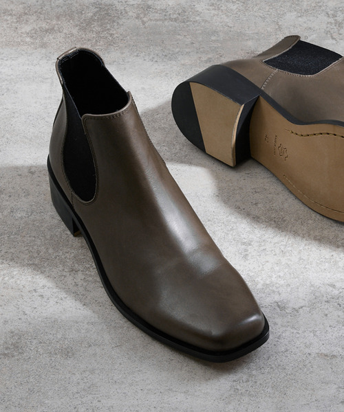 PADRONE(パドローネ)の「PADRONE パドローネ / BL SQUARE SIDE GORE BOOTS キップレザースクエアトゥサイドゴアブーツ 日本製 / PU8777-1102(ブーツ・メンズ・アッシュブラウン/ブラック・42/41/40)」の2枚目の写真