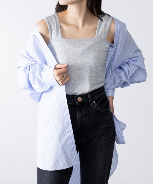 SETUP7（セットアップセブン）の「【SETUP7】日本製 しっとりインナーキャミソール スクエアネック GLR（キャミソール・レディース・オフホワイト/ブラック/グリーン/ライトグレー・FREE）」の3枚目の写真