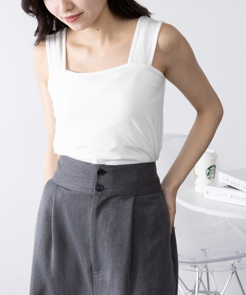 SETUP7（セットアップセブン）の「【SETUP7】日本製 しっとりインナーキャミソール スクエアネック GLR（キャミソール・レディース・オフホワイト/ブラック/グリーン/ライトグレー・FREE）」の7枚目の写真