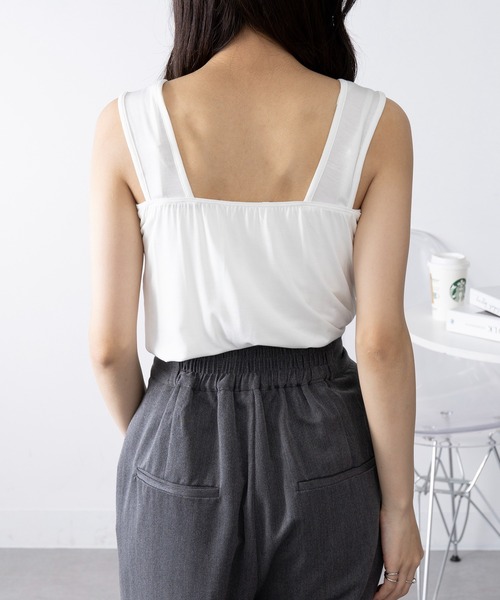 SETUP7（セットアップセブン）の「【SETUP7】日本製 しっとりインナーキャミソール スクエアネック GLR（キャミソール・レディース・オフホワイト/ブラック/グリーン/ライトグレー・FREE）」の9枚目の写真