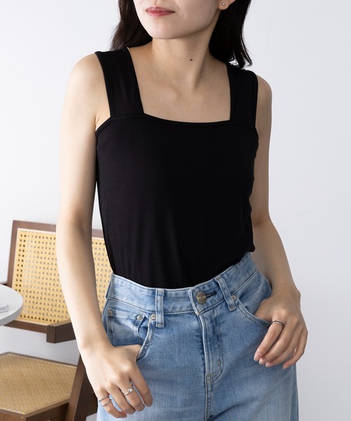 SETUP7（セットアップセブン）の「【SETUP7】日本製 しっとりインナーキャミソール スクエアネック GLR（キャミソール・レディース・オフホワイト/ブラック/グリーン/ライトグレー・FREE）」の14枚目の写真