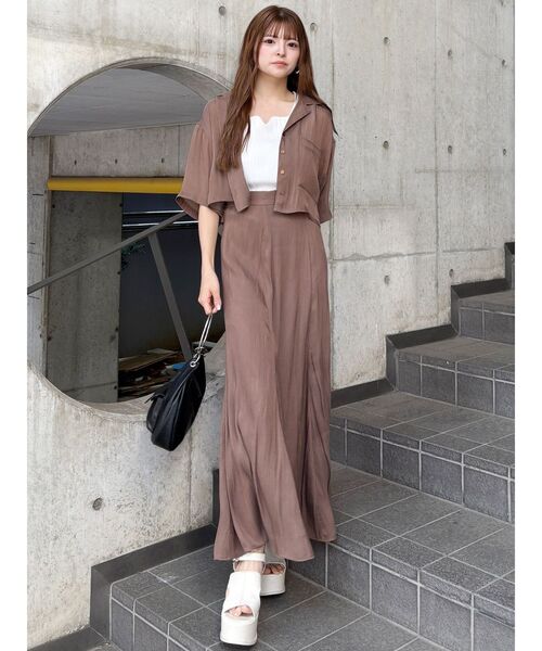 MURUA（ムルーア）の「【セットアップ対応】シャイニーシアースカート（スカート・レディース・ライトグリーン/ブラック/アイボリー/ブラウン・1/2）」の14枚目の写真