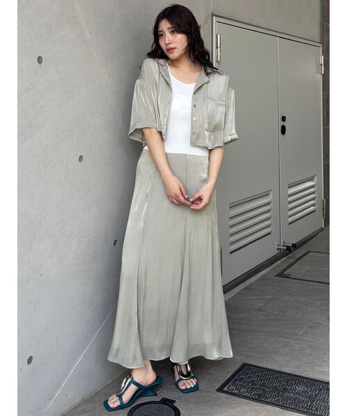 MURUA（ムルーア）の「【セットアップ対応】シャイニーシアースカート（スカート・レディース・ライトグリーン/ブラック/アイボリー/ブラウン・1/2）」の17枚目の写真