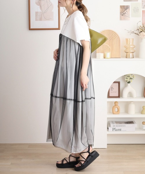 epine エピヌ　チュール　ワンピース　半袖　ホワイト épine tulle teared onepiece（2color） | épine