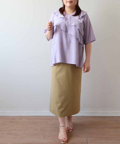 fleur by mint breeze(フルールバイミントブリーズ)の「【イージーケア・速乾】【L~5L 大きいサイズ】麻調ドビーナロースカート(スカート・レディース・カーキ/チャコールグレー・LL/5L/4L/3L)」の4枚目の写真