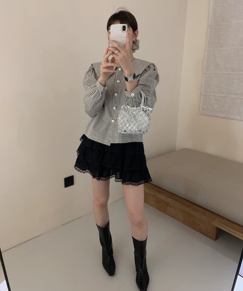 WEGO(ウィゴー)の「WEGO/フリルボリュームガーリースカートパンツ(スカート・レディース・ホワイト/ブラック・FREE)」の14枚目の写真