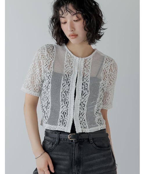 Re:EDIT(リエディ)の「2WAYメッシュレーストップス(Tシャツ/カットソー・レディース・ホワイト/ブラック・MEDIUM)」の2枚目の写真