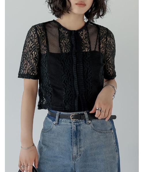 Re:EDIT(リエディ)の「2WAYメッシュレーストップス(Tシャツ/カットソー・レディース・ホワイト/ブラック・MEDIUM)」の18枚目の写真