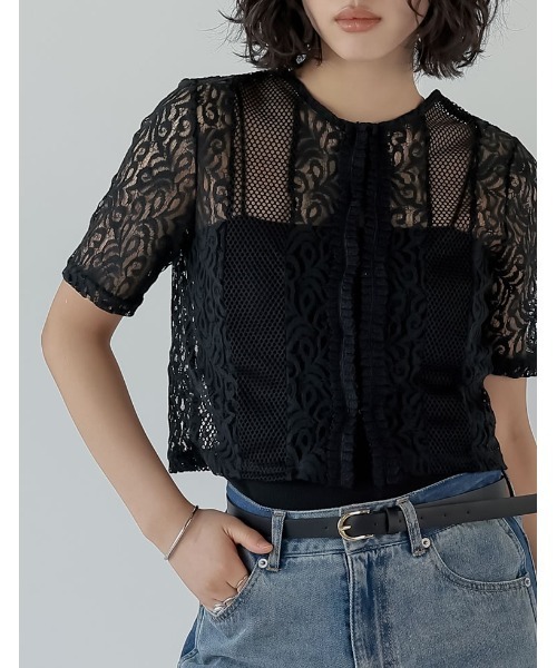 Re:EDIT(リエディ)の「2WAYメッシュレーストップス(Tシャツ/カットソー・レディース・ホワイト/ブラック・MEDIUM)」の16枚目の写真