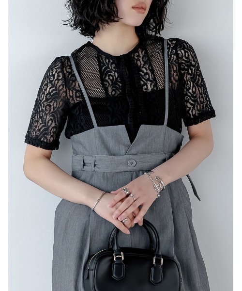 Re:EDIT(リエディ)の「2WAYメッシュレーストップス(Tシャツ/カットソー・レディース・ホワイト/ブラック・MEDIUM)」の14枚目の写真