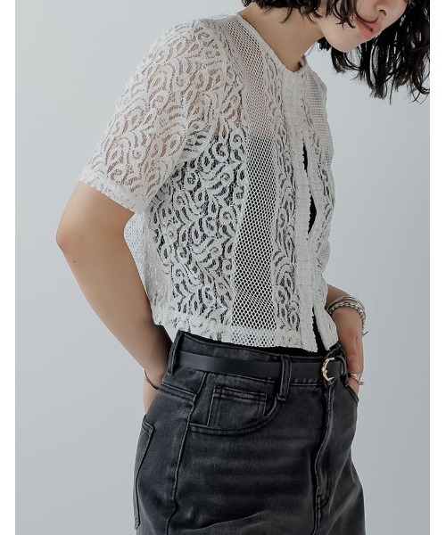 Re:EDIT(リエディ)の「2WAYメッシュレーストップス(Tシャツ/カットソー・レディース・ホワイト/ブラック・MEDIUM)」の11枚目の写真