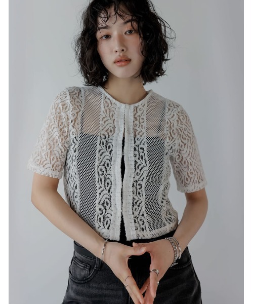 Re:EDIT(リエディ)の「2WAYメッシュレーストップス(Tシャツ/カットソー・レディース・ホワイト/ブラック・MEDIUM)」の8枚目の写真