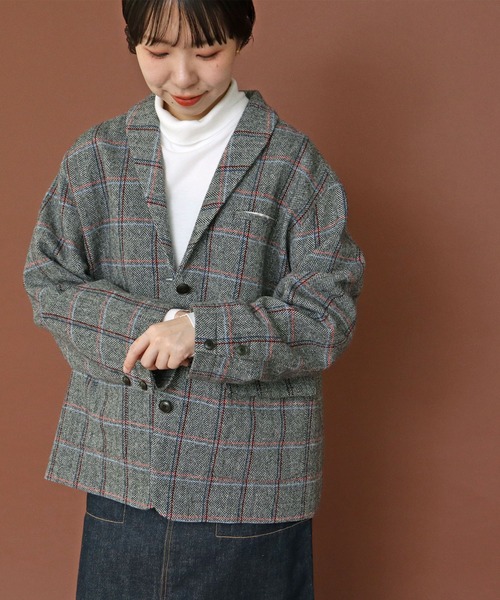 PAR ICI（パーリッシィ）の「英国羊毛 へリンボンチェックジャケット(セットアップ対応)（その他アウター・レディース・チャコールグレー/カーキ・FREE）」の2枚目の写真