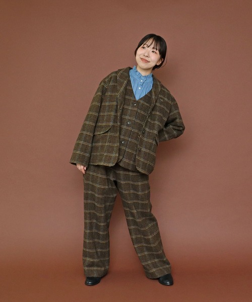 PAR ICI（パーリッシィ）の「英国羊毛 へリンボンチェックジャケット(セットアップ対応)（その他アウター・レディース・チャコールグレー/カーキ・FREE）」の11枚目の写真