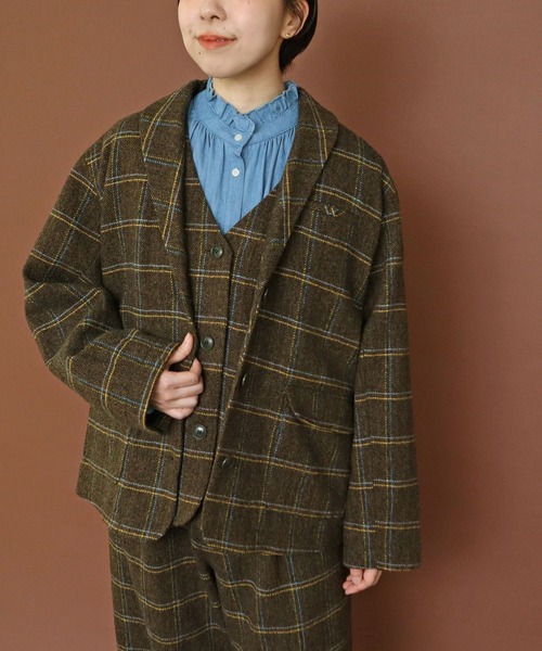 PAR ICI（パーリッシィ）の「英国羊毛 へリンボンチェックジャケット(セットアップ対応)（その他アウター・レディース・チャコールグレー/カーキ・FREE）」の10枚目の写真