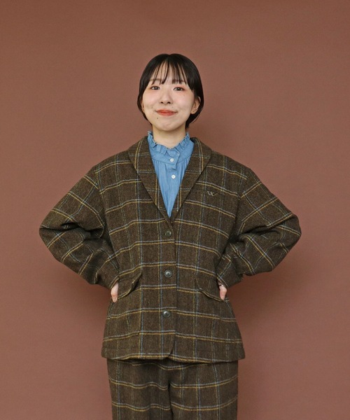PAR ICI（パーリッシィ）の「英国羊毛 へリンボンチェックジャケット(セットアップ対応)（その他アウター・レディース・チャコールグレー/カーキ・FREE）」の5枚目の写真