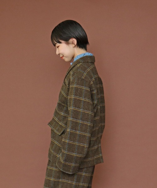 PAR ICI（パーリッシィ）の「英国羊毛 へリンボンチェックジャケット(セットアップ対応)（その他アウター・レディース・チャコールグレー/カーキ・FREE）」の6枚目の写真