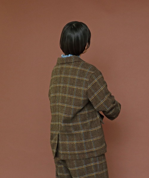 PAR ICI（パーリッシィ）の「英国羊毛 へリンボンチェックジャケット(セットアップ対応)（その他アウター・レディース・チャコールグレー/カーキ・FREE）」の7枚目の写真