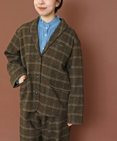 PAR ICI（パーリッシィ）の「英国羊毛 へリンボンチェックジャケット(セットアップ対応)（その他アウター・レディース・チャコールグレー/カーキ・FREE）」の3枚目の写真