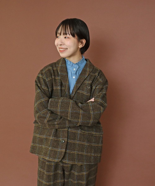 PAR ICI（パーリッシィ）の「英国羊毛 へリンボンチェックジャケット(セットアップ対応)（その他アウター・レディース・チャコールグレー/カーキ・FREE）」の4枚目の写真
