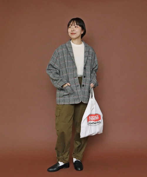 PAR ICI（パーリッシィ）の「英国羊毛 へリンボンチェックジャケット(セットアップ対応)（その他アウター・レディース・チャコールグレー/カーキ・FREE）」の18枚目の写真