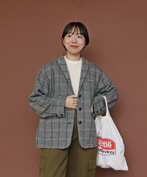 PAR ICI（パーリッシィ）の「英国羊毛 へリンボンチェックジャケット(セットアップ対応)（その他アウター・レディース・チャコールグレー/カーキ・FREE）」の14枚目の写真