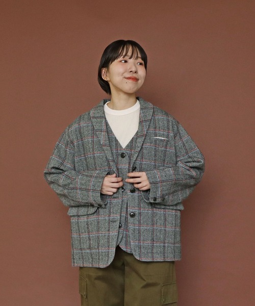 PAR ICI（パーリッシィ）の「英国羊毛 へリンボンチェックジャケット(セットアップ対応)（その他アウター・レディース・チャコールグレー/カーキ・FREE）」の20枚目の写真