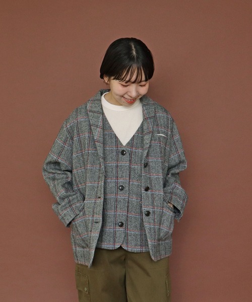 PAR ICI（パーリッシィ）の「英国羊毛 へリンボンチェックジャケット(セットアップ対応)（その他アウター・レディース・チャコールグレー/カーキ・FREE）」の21枚目の写真