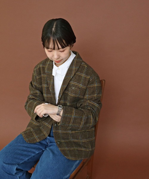 PAR ICI（パーリッシィ）の「英国羊毛 へリンボンチェックジャケット(セットアップ対応)（その他アウター・レディース・チャコールグレー/カーキ・FREE）」の12枚目の写真