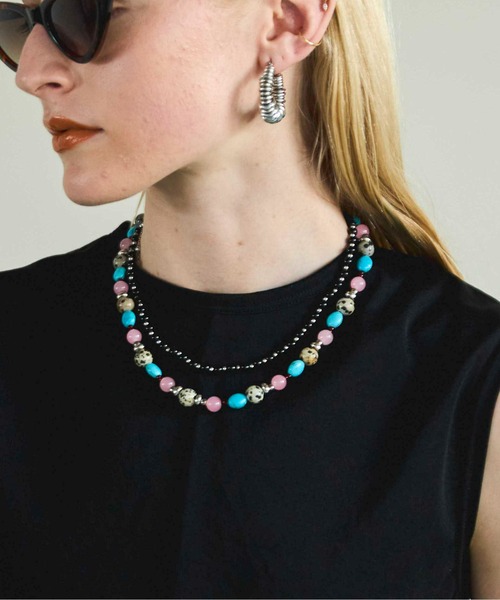 Peach Agate Combination Necklace/ピーチアゲートコンビネックレス