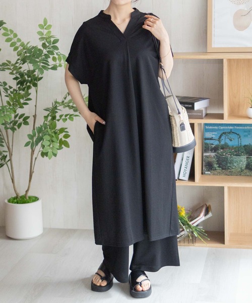 NAVY(ネイビー)の「NAVY SARARI スキッパーロングワンピース【接触冷感】(ワンピース・レディース・ブラック/チャコールグレー/モカ・M/L)」の1枚目の写真