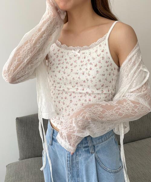 WEGO(ウィゴー)の「WEGO/【25年春夏新作】花柄レースカップインキャミ(タンクトップ・レディース・ピンク/ブルー・FREE)」の14枚目の写真