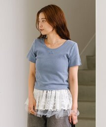 2025.今夏　カスタネ　重ね着風トップス　半袖Tシャツ　Fサイズ 2025.今夏 カスタネ 重ね着風トップス 半袖Tシャツ Fサイズ