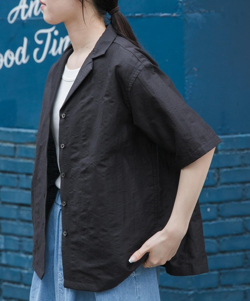 FORK&SPOON（フォークアンドスプーン）の「FORK&SPOON　リネンワッシャーオープンカラーシャツ（シャツ/ブラウス・レディース・ブラック系その他/ホワイト系その他・1）」の14枚目の写真